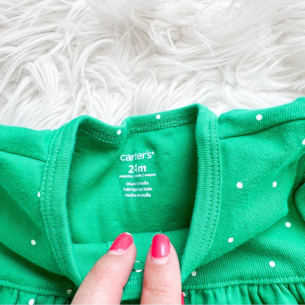 Carters | Green Polka Dot Butterfly Romper 24M Flutter Sleeve